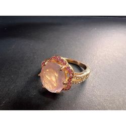 Genuine rose quartz oval cut gemstones prong set in 18k rose gold plated over (230)58