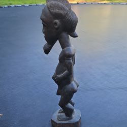Hand-Carved Dark Wood African Figure Statue
