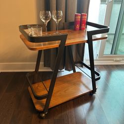 Unique Bar Cart Walnut + Metal Base