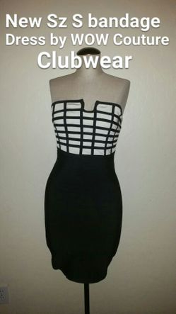 New Sz S women's WOW Couture bandage clubwear black & white dress nwt