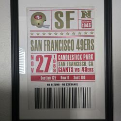 San Francisco 49er Game Ticket Replica Framed Poster