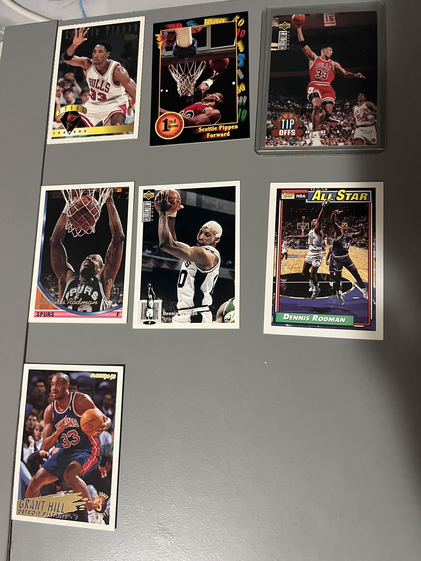 7 Cards Grant Hill, Dennis Rodman & Scottie Pippen Basketball Cards
