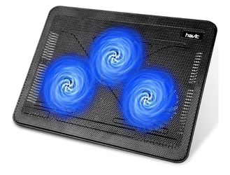 Laptop Cooling Pad for 15.6-17 Inch Laptops, Black Three quiet USB-powered fans circulate air below the laptop, two height settings improve viewing an