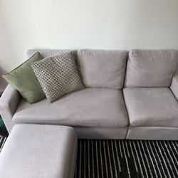 Light Gray Sofa with Ottoman – Great for Small Spaces
