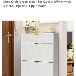 Scurrty 31.5" 3-Tier Shoe Rack Entryway Cabinet Storage with Drawers, Adjustable Free Standing Shoe Shelf Organization for Closet Hallway with 4 Metal
