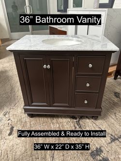 36" Bathroom Vanity with Carrara Marble Countertop & Solid Wood & Plywood Cabinet #3422