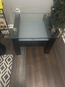 Tempered Glass Top Square Double-Layer Dining Table with MDF Legs