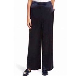 Lafayette 148 New York Silk Elastic Women's Dark Navy Wide Leg Silk Dress Pants