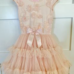 Popatu pink peach flower dress tulle + headband 2T/3T