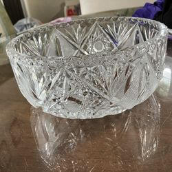 Vintage Cut Glass Serving Bowl – 9” Round Heavy Crystal Style
