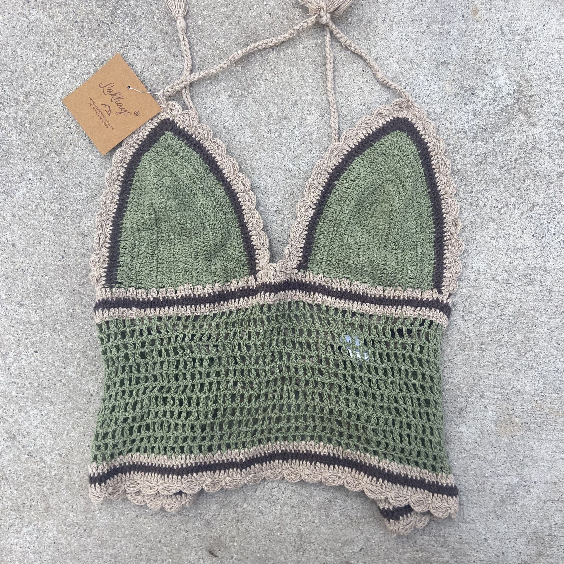 Lakhay Crochet Top Handmade In The Himalayas With Lace Up Back Size S