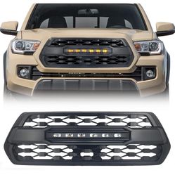 TRD Pro Style Grille Compatible with Tacoma 2016 2017 2018 2019 2020 2021, Matte Black Front Grill with LED Off-Road Lights, Not Fit Trucks with Front