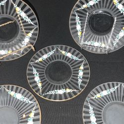 Antique Cut and Hand Painted Plate and Marmalade or Mustard With Brass Lid