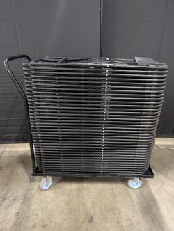 Bulk Black Plastic Folding Chairs with Storage Dolly Cart (Lot of 34)