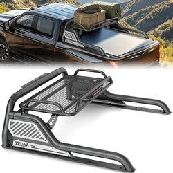 Sport Roll Bar for Pickup Trucks, Adjustable 56"-64" Bed Chase Rack w/Cargo Basket & Brake Light Compatible with Silverado/Sierra 1500, Toyota Tundra,