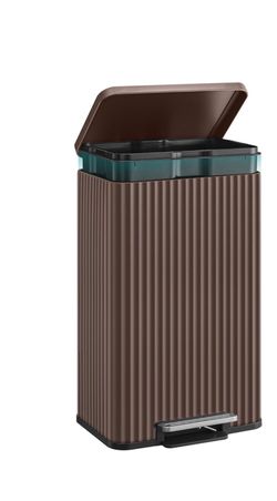 Trash Can, 13 Gallon (50 L) Garbage Can for Kitchen, with Lid, Pedal, and Removable Inner Bucket, Soft Close, Stainless Steel, 15 Trash Bags (Code K) 