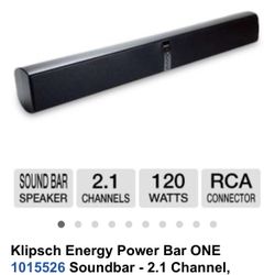 Klipsch Energy Power Bar ONE 1015526 Soundbar - 2.1 Channel, 80Hz-20kHz, 120W, Optical Input, RCA Input, 2-Way Soundbar