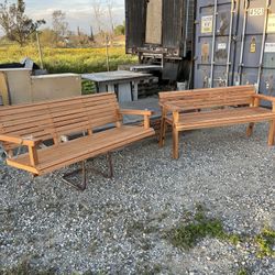 RUSTIC RED OAK PORCH SWING AND A BENCH 60” Wide $950