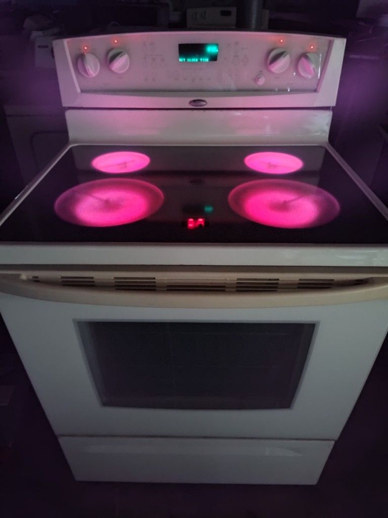 WHIRLPOOL 220V SELF CLEANING OVEN, 5 ELEMENTS GLASS TOP ELECTRIC STOVE IN BEIGE
