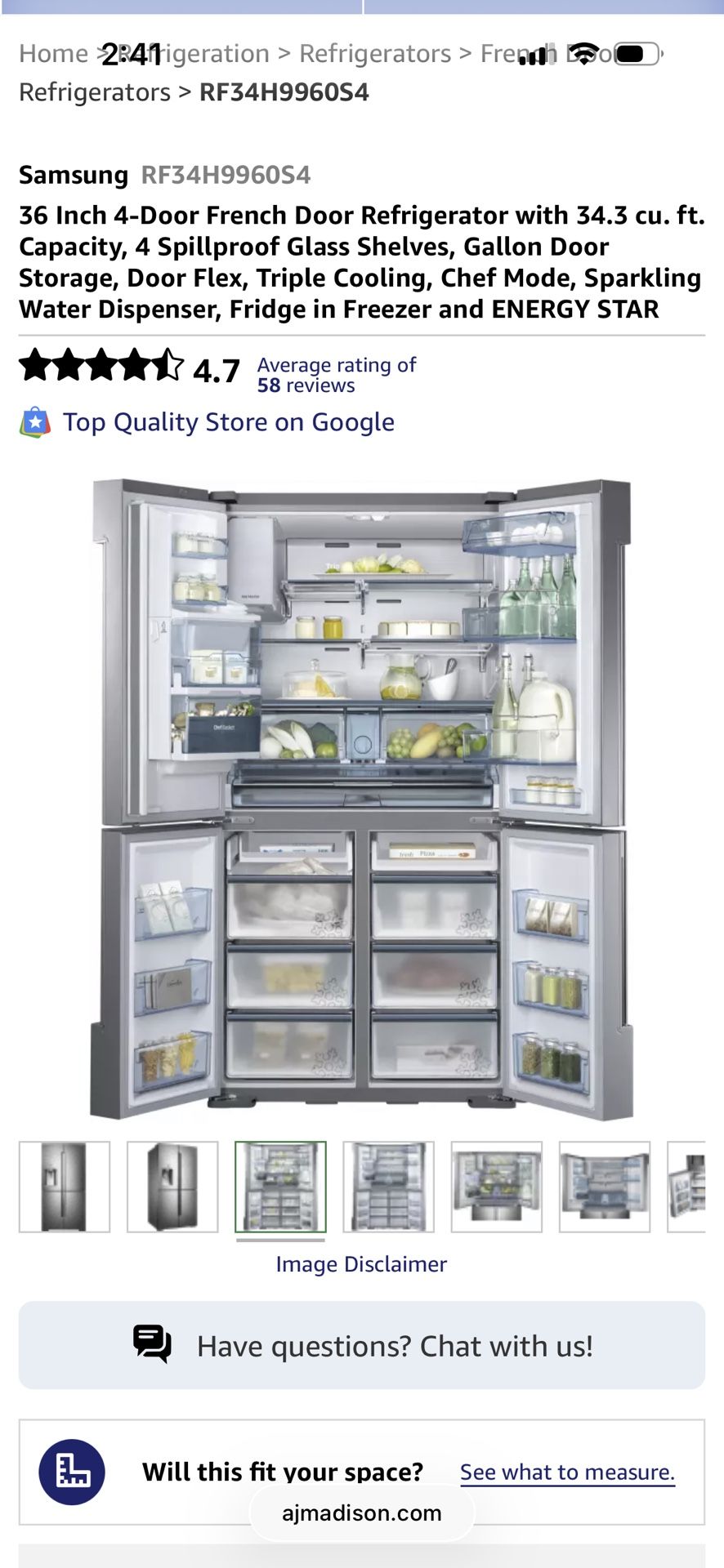 SAMSUNG 36 Inch 4-Door French Door Refrigerator with 34.3 cu. ft.