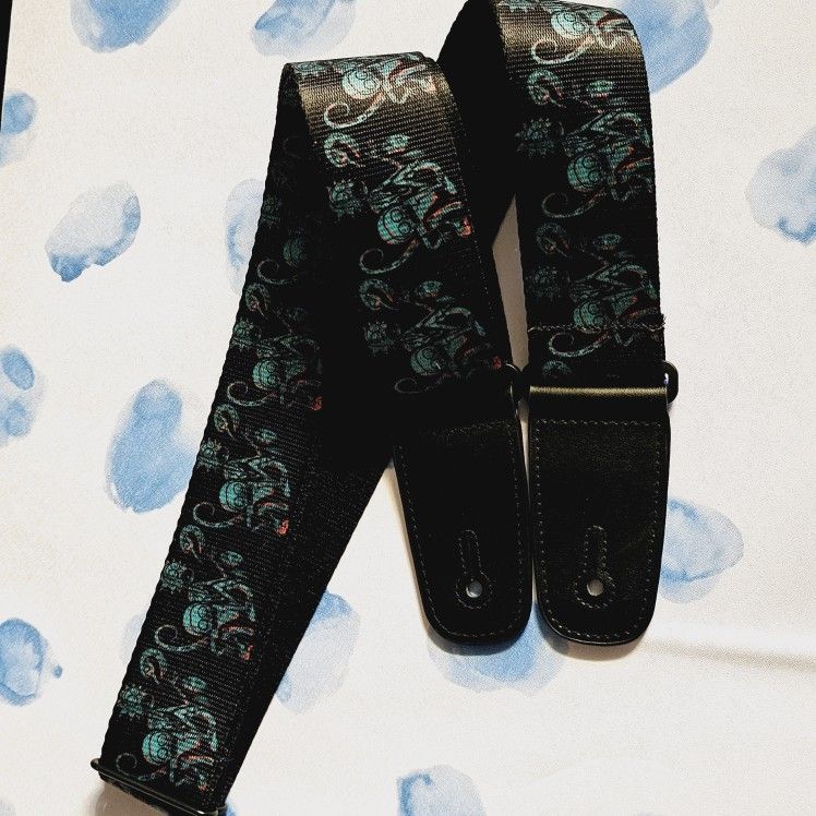 Rick and Morty Guitar Strap, Rick and Morty Psychedelic Monster Pose Black Greens, 2 Inches Wide