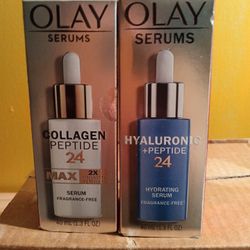 Olay Brand New Set Of 2 Fragrance Free Serums Hyaluronic Peptide 24 & Collagen Peptide 24 Fragrance Free Serums Set