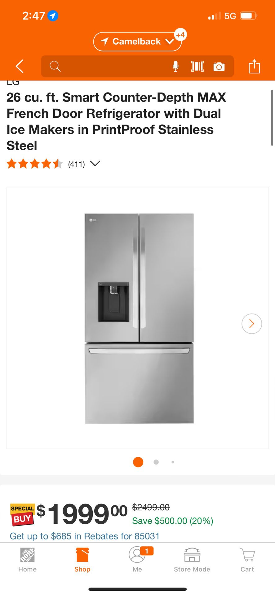 LG 26 cu. ft. Smart Counter-Depth MAX French Door Refrigerator with Dual Ice Makers in PrintProof Stainless Steel