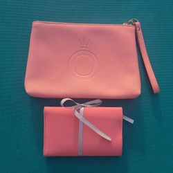 Pandora Me Pink Faux Leather Clutch Wristlet Travel Bag With Jewelry Pouch