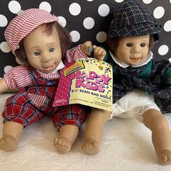 Vintage Set 1997 Palm Doll Series  Happy Kids Bean Bag Dolls 8.5" by GIGO Toys