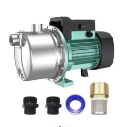 PUMPMAN 1HP Shallow Jet Well Pump Portable Garden Pump, 980GPH 110V 148Feet Stainless Steel, Water Transfer Draining Irrigation Pump Lawn Water Sprink