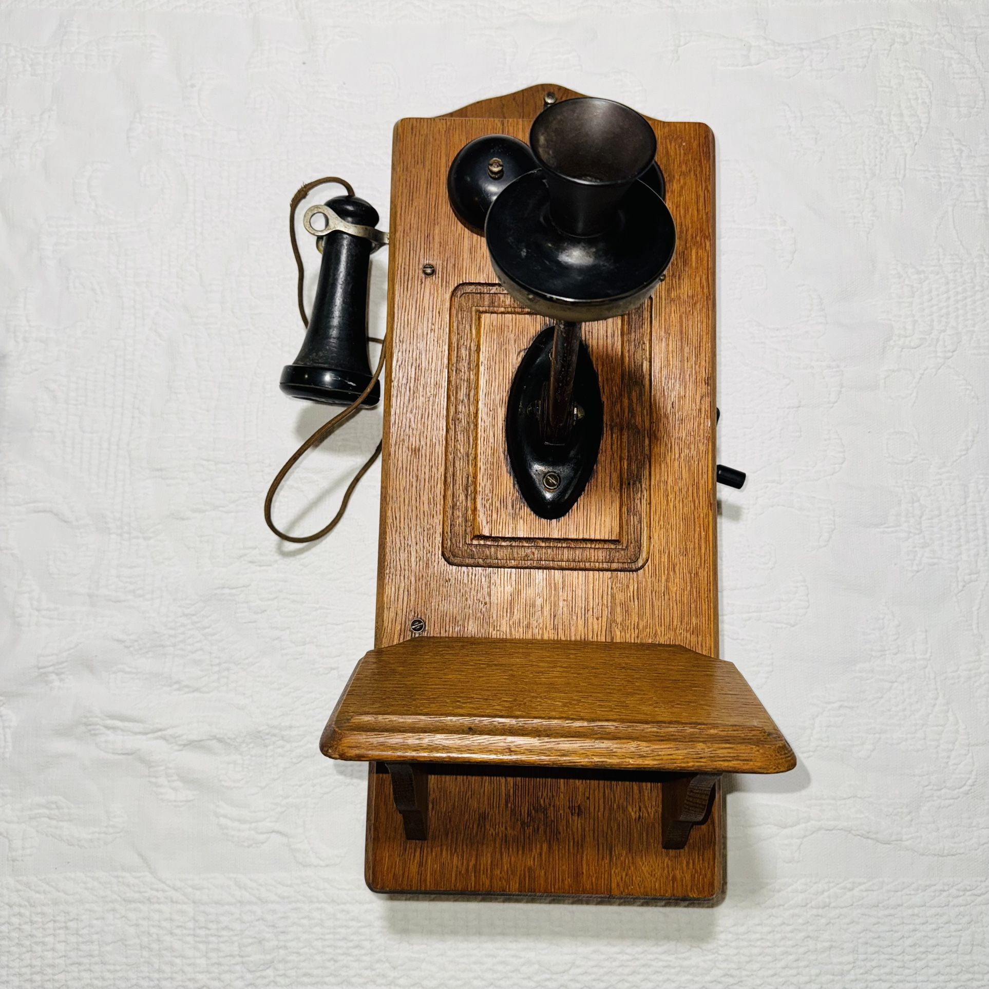 Vintage Antique Wall Phone 1900s Oak Wood 