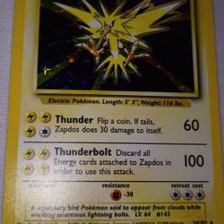 Pokemon Zapdos From Unlimited Set