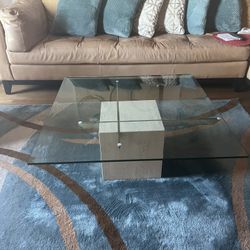 Glass Coffee Table With A Marble Base