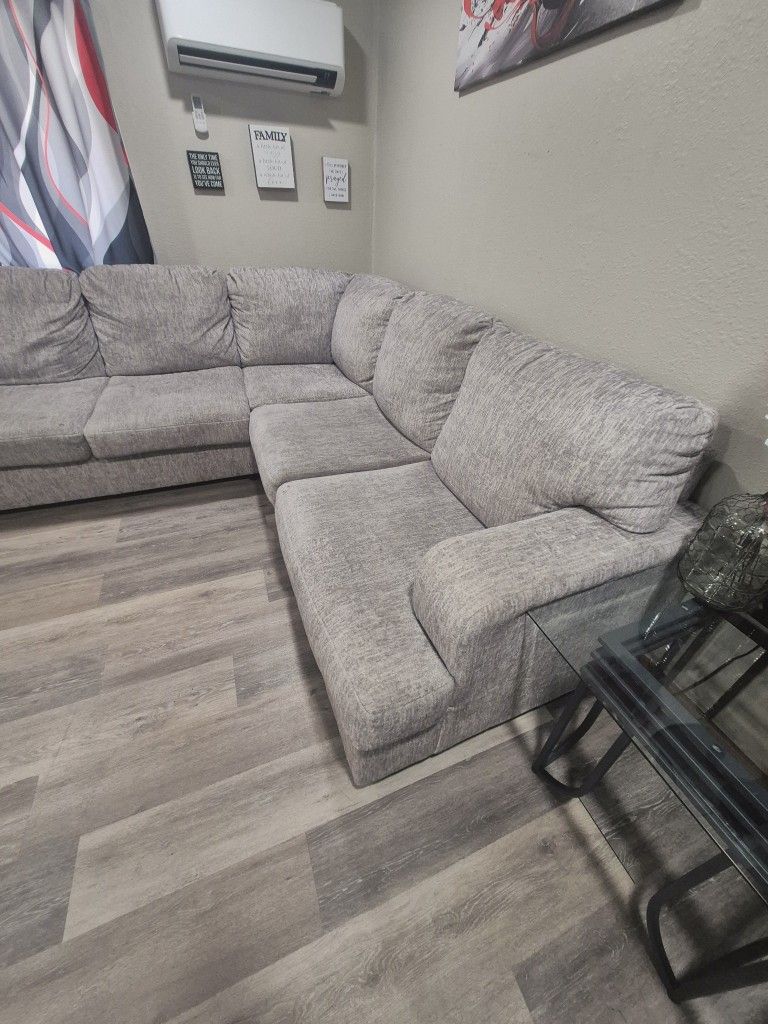Micro Fiber Gray Sectional Couch And Power Recliner