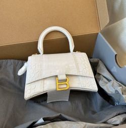 Gold buckle crocodile grain hourglass bag crocodile grain cowhide shoulder bag handbag messenger bag mini women's white