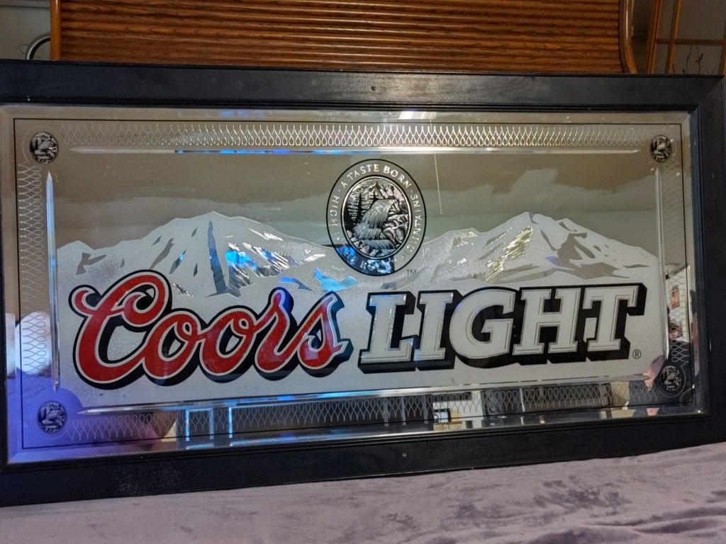 Coors Light Mirror Sign Framed Beveled Edge Rocky Mountains
