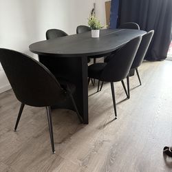 Modern Black Dining Table with 6 Chairs