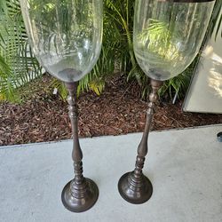 Set of 2 Large Hurricane Glass Candle Holders 40" tall