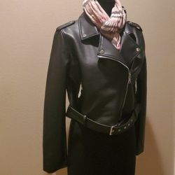 Faux Leather Motto Jacket