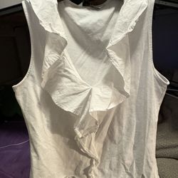 White Ruffle Sleeveless Blouse