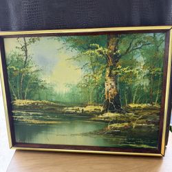 Beautiful Landscape Of Trees and Water Oil On Canvas Painting
