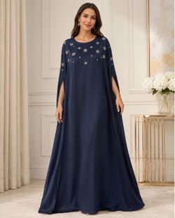 113 | Xl Navy Embellished Cape Maxi Dress