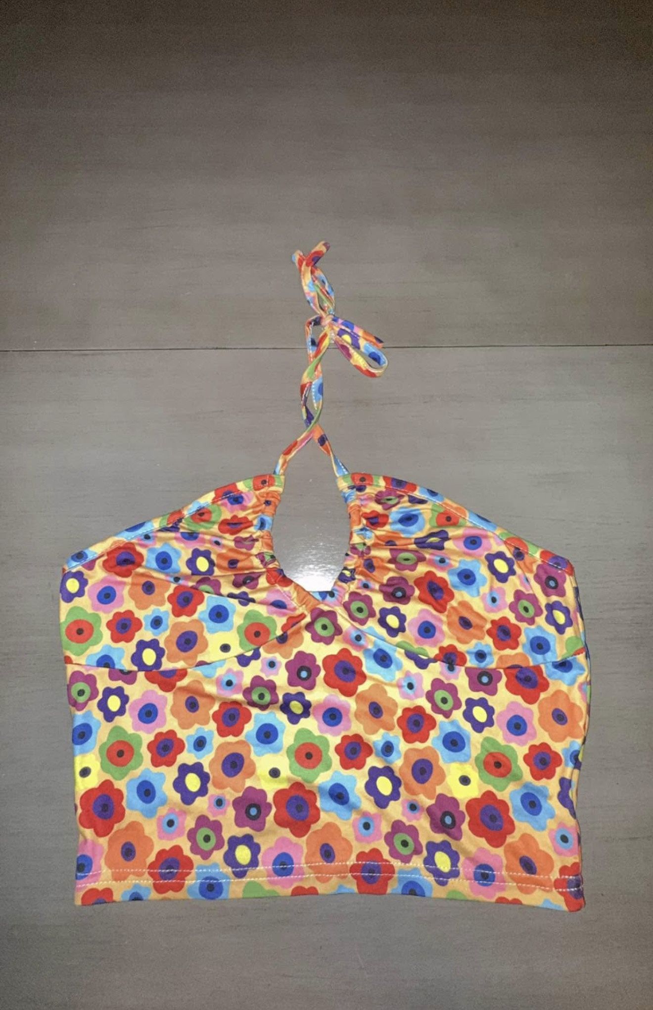 Shein Colorful Floral Halter Neck Crop Top Y2K - Size Small (S)