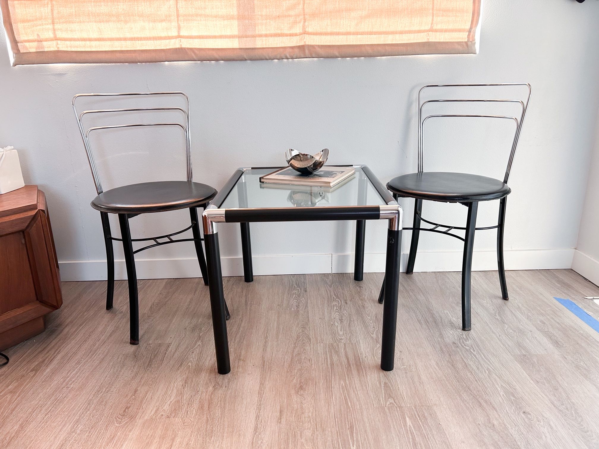 Pair of Italian Chrome And Black Leather Chairs 1980's