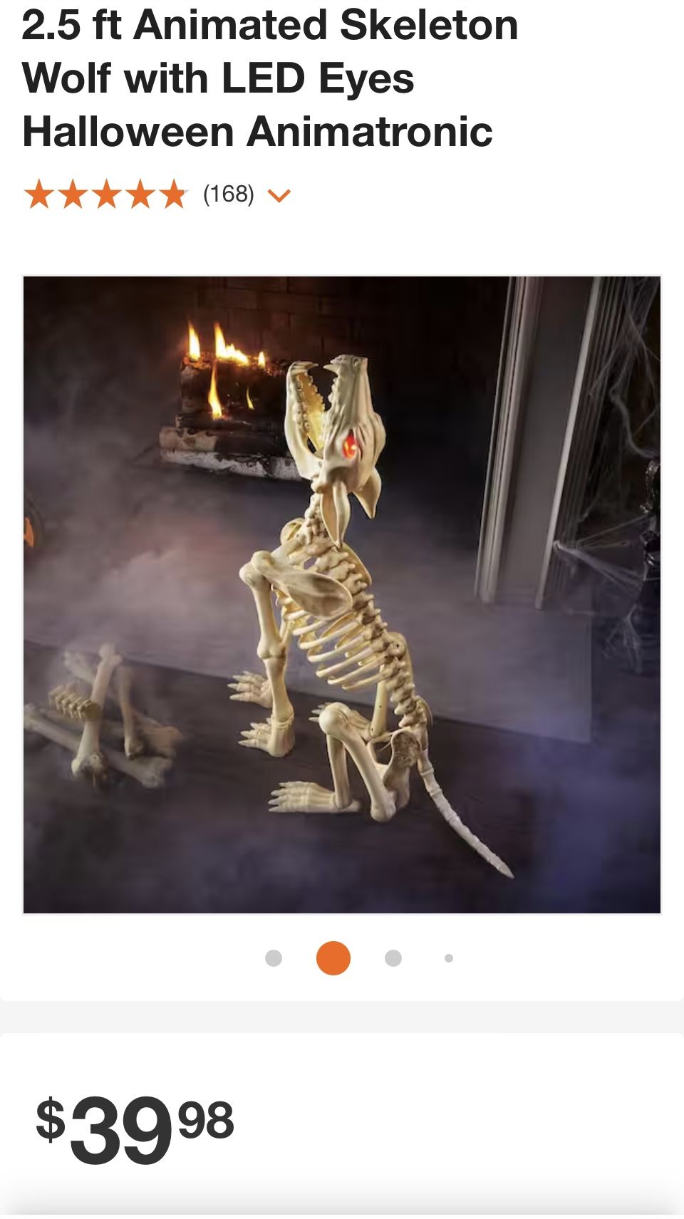 2.5 ft Animated Skeleton Wolf with LED Eyes Halloween Animatronic