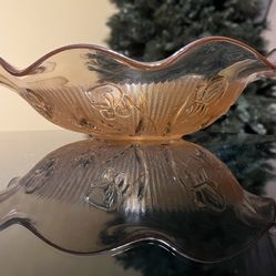 Vintage Jennette Glass iridescent Iris And Herringbone Marigold bowl 11.5” 