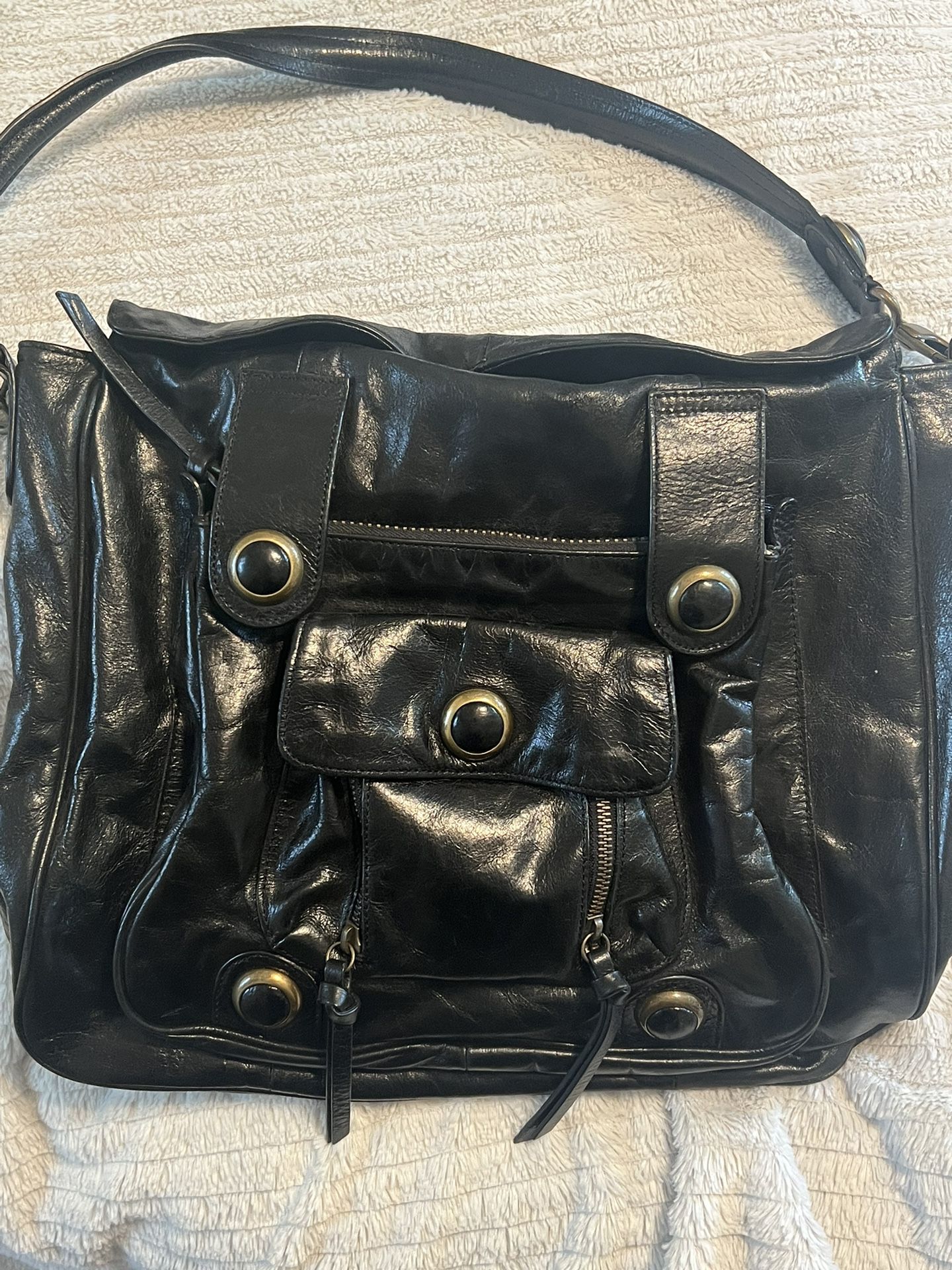 Leather Large Black Tote Shoulder Bag 