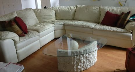 Real leather modular sofa with bed and recliner