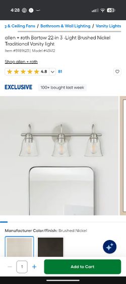 allen + roth Bartow 22-in 3 -Light Brushed Nickel Traditional Vanity light