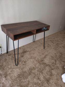 Desk - Hairpin Writing Desk with Storage in Excellent Condition . Dimensions (L 40" x W 20" x H 30.5").